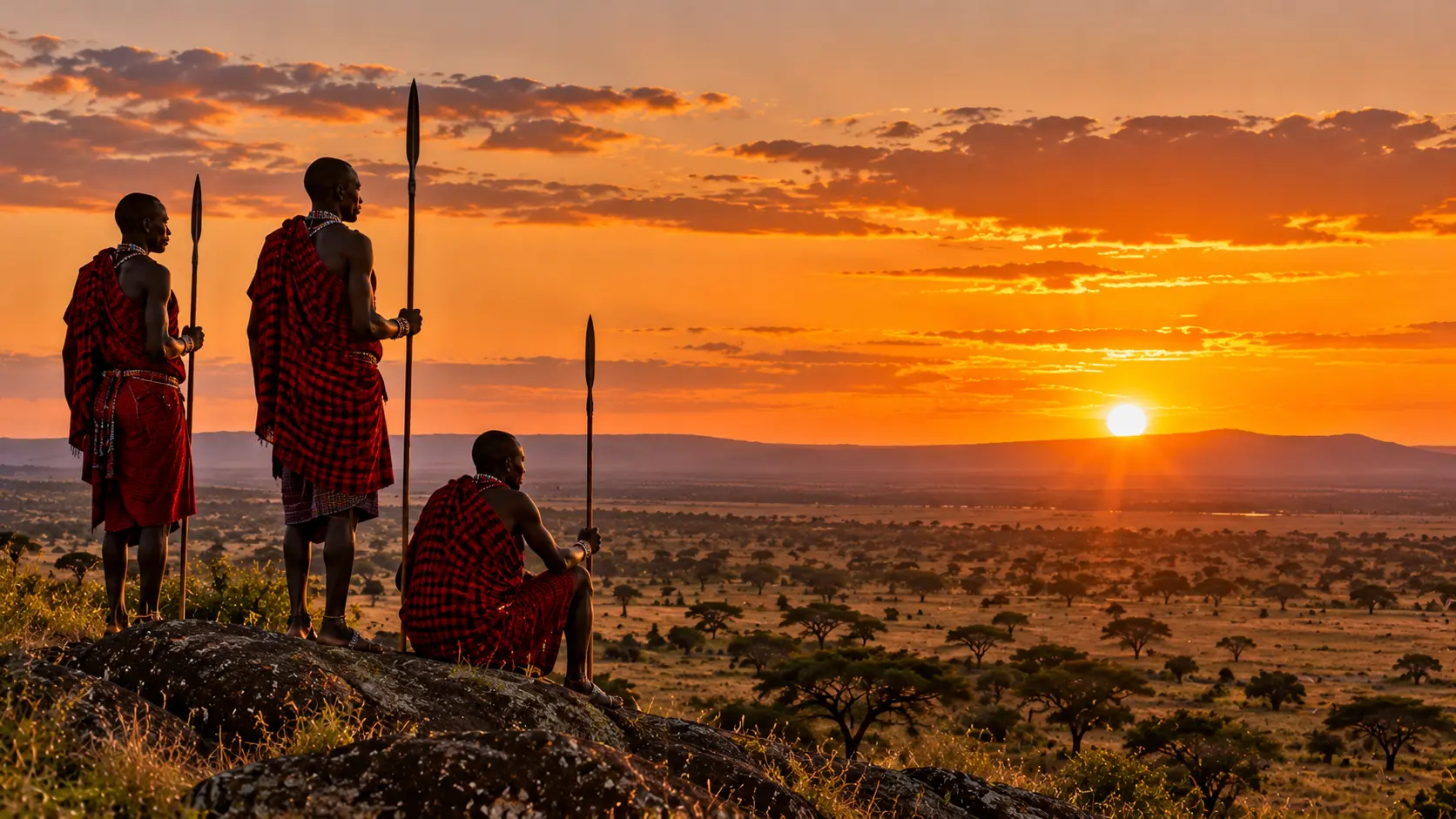 Serengeti Sunset with Maasai